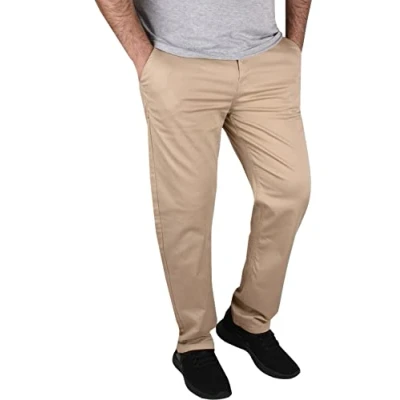 Image of True Face Mens Chino Regular Fit Jeans Stretch Trousers Straight Leg Pants Casual Work Cotton Zip Fly Bottoms Beige 38W / 34L