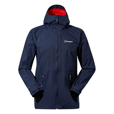 Image of Berghaus Mens Deluge Adjustable Durable Coat Rain Protection Waterproof Shell Jacket, Dark Blue, XS EU