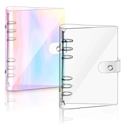 Image of 2 PCS A6 Rainbow Soft PVC Notebook Binder, Refillable Paper Clear Cover, Loose Leaf Personal Planner Binder (Rainbow)