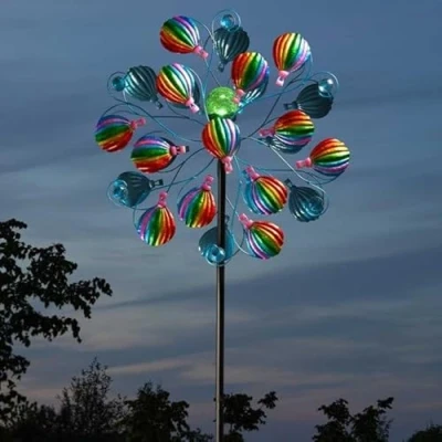Image of Garden Mile Solar Powered Wind Spinner Extra Large Sculpture LED Light Decoration Multi Colour Kinetic Ground Stake Ornament (Sky Runner)