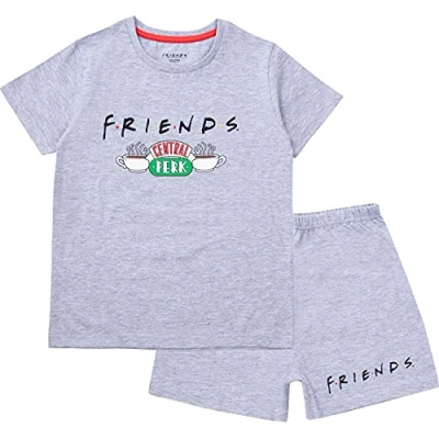 Image of FRIENDS Girls Short Pyjamas, Cotton Pyjamas For Teenage Girls, Ages 8 to 15 Years Old (Grey, 9_years)