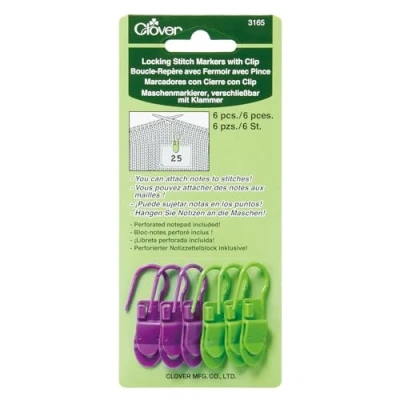 Image of Clover Locking Stitch Markers with Clip, Multi Colour, 3.27 x 10.25 17.869999999999997 cm CL3165