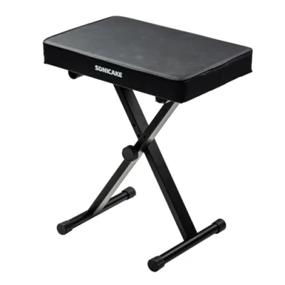 Image of SONICAKE Piano Bench Portable Keyboard with 2.4 Inch Thick Padding, Height Adjustable Foldable Seat X Style Stool,Black