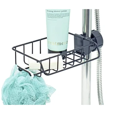 Image of simplywire Shower Storage Caddy Screws onto Pole No Drill Bathroom Shelf Black