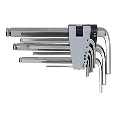Image of KS Tools Stainless Steel Angle Key Wrench Set XL Hexagon Socket with Ball Head 9 Parts