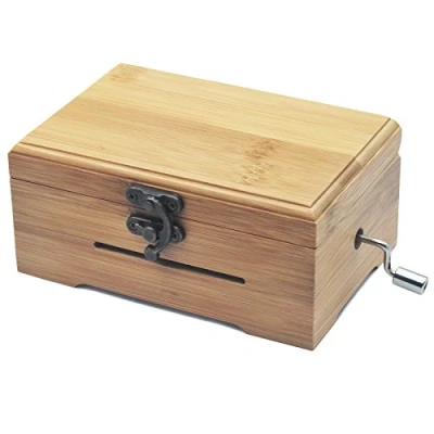 Image of Wingostore 30 Notes Hand Crank Music Box Movement with Copper Gear DIY Make Your Tool Kit (With Bamboo Box)