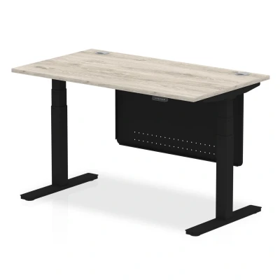 Image of Air 1400x800 Height Adjustable Desk Grey Oak CP Black Leg Modesty Pnl