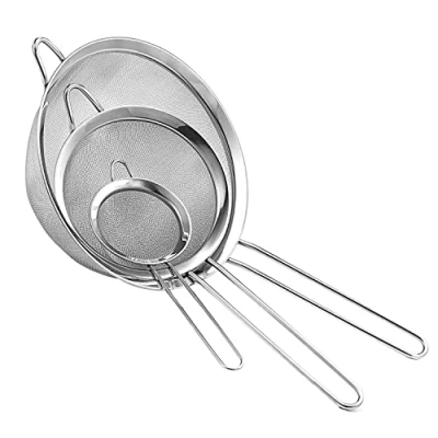 Image of AEX 3X Fine Wire Mesh Kitchen Sieve Set Stainless Steel Food Strainer &amp; Flour for Baking Sifter sieves Cooking Rust Free Seive