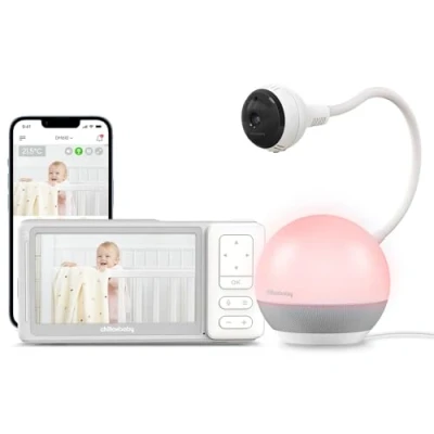 Image of Chillax Baby Monitor Mood Plus,5 inch 1080p HD Camera Wi Fi Monitor,with Sleep Trainer &amp; Light Soother,Flexible Gooseneck and 360Pan View,Accessible via Phone App