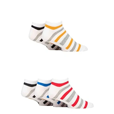 Image of Mens 5 Pair Farah Arch Support Striped Cotton Trainer Socks White Stripe 6 11