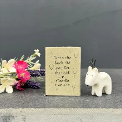 Image of East of India Porcelain Matchbox Little Reindeer Ornament, Love You Words, Family Keepsake Gift, Keepsake, Small
