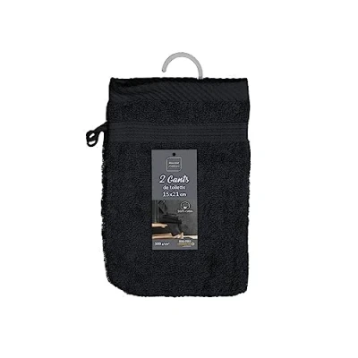 Image of Douceur d&#039;Intérieur, Tendresse 2 Wash Mitts 15 x 21 cm Black Sponge Plain