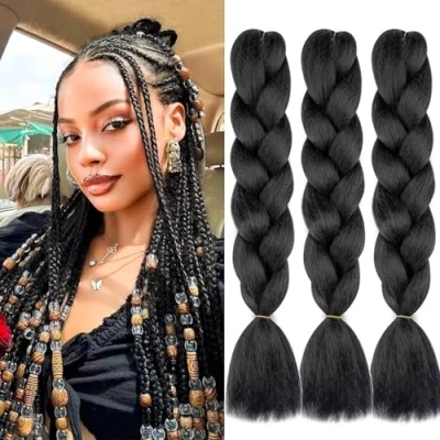 Image of Colorfulpanda Braiding Hair For Women Girls Ultra Braid (Braiding) Extension Choice 3pcs/Lot Crochet Twist (Natural Black)