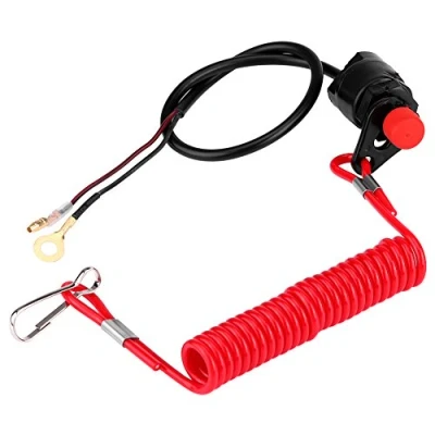 Image of Qiilu Circuit Cutting, Motorcycle Outboard Lawn Mowers Emergency Kill Stop Switch W/Lanyard Cord