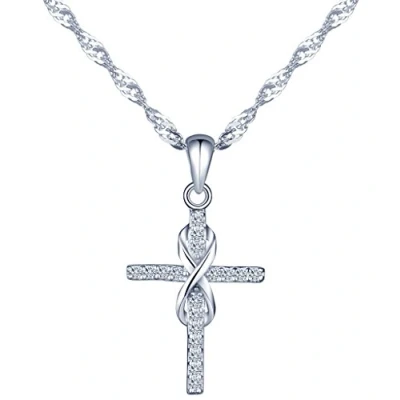 Image of Yumilok Jewelry 925 Sterling Silver Cubic Zirconia Classic Infinity Symbol Cross Pendant Necklace for Women/Girls (A)