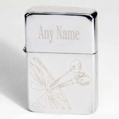 Image of Custom Personalised Darts Windproof Motif Silver Lighter. Laser Engraved Great for Players.