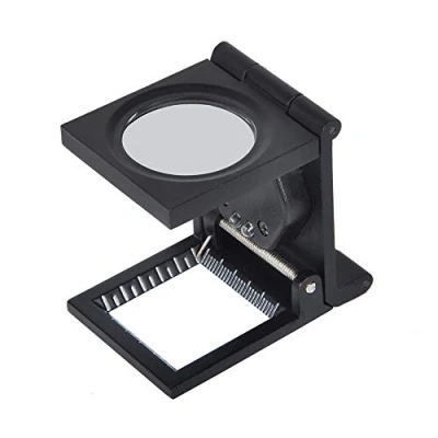 Image of 10x Fold Hand Free Standing Magnifier Three Folding Loupe Magnifing Glass with Scale Watch Jeweler Tool LED Light for Textile Optical Jewelry