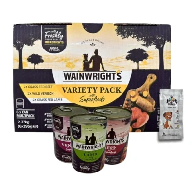 Image of AETN Creations Bundle of Superfoods Wet Adult Dog Food Variety Pack 6x395g Venison, Beef, Lamb plus Jerky Treat, Balanced Nutrition for Dogs