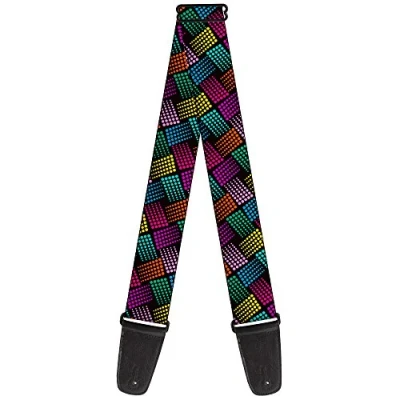 Image of Buckle Down GS W30894 &quot;Halftone Blocks Charcoal/Pinks/Greens/Orange/Yellow&quot; Guitar Strap