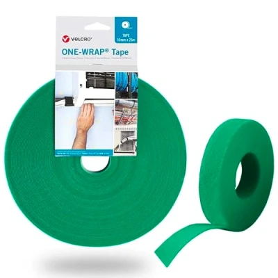 Image of Velcro® Brand Hook and Loop ONE WRAP® Tape, Cable Straps, Management, Cord Organizer, Reusable Fastening Ties, Green, 10mm x 5m