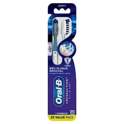 Image of Oral B Pro Health All In One 40 S (Soft) CrossAction Bristles Toothbrush, (Twin Pack)