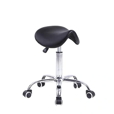 Image of KKTONER Rolling Saddle Stool PU Leather Swivel Adjustable With Wheels Salon Chair (Black)