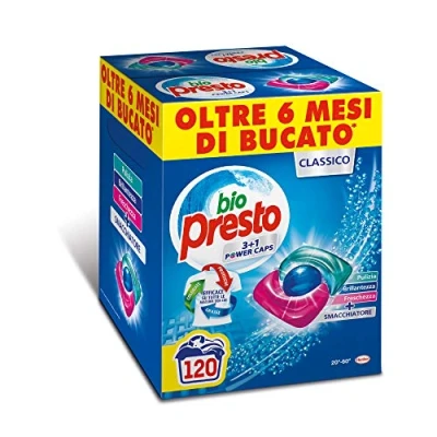 Image of Bio Presto Power Caps Classic, Predosed Washing Machine Detergent in Capsules, 2 Packs of 60 Washes (120 Washes)
