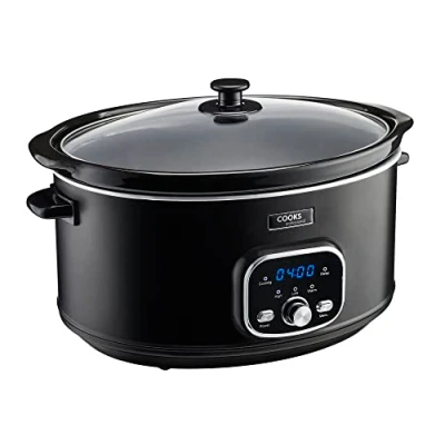 Image of Cooks Professional Digital Slow Cooker Cookers with Glass Lid &amp; 2 Heat Settings Including Delay Keep Warm Function One Pot Timer for Large Family 6.5 Litres