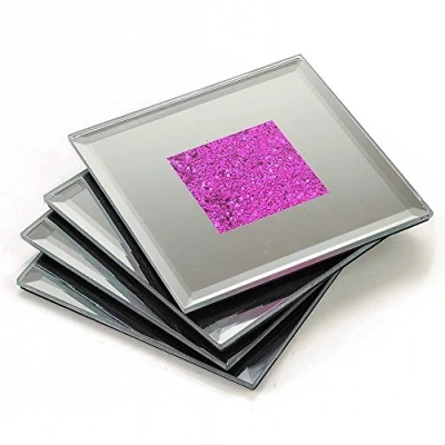 Image of Angraves Lustre Pink Sparkle Glitter Mirrored Glass Coaster Set of 4