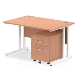 Image of Impulse 1200x800mm Desk Beech Top White Cantilever Leg and Mobile Ped