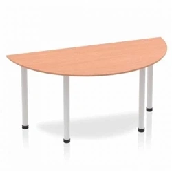 Image of Impulse 1600mm Semi Circle Table Beech Top Silver Post Leg