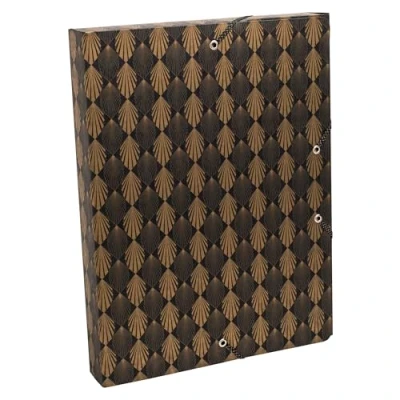 Image of Exacompta Ref 59350E Box of 8 Neo Deco file boxes with black and gold elastic bands in glossy card 600 g/m2 spine 2.5 cm dimensions 25 x 33 for A4 format assorted colours