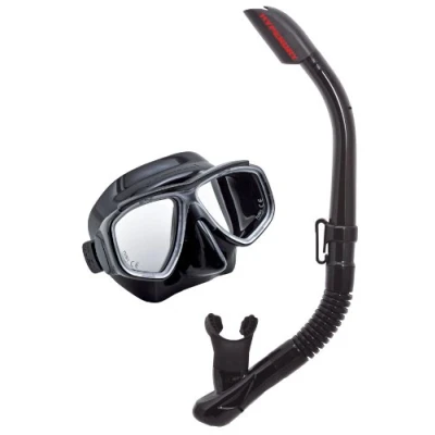 Image of Tusa Splendive Combo Mask and Snorkel Set hypoallergenic crystal silicone skirt [Black Black]