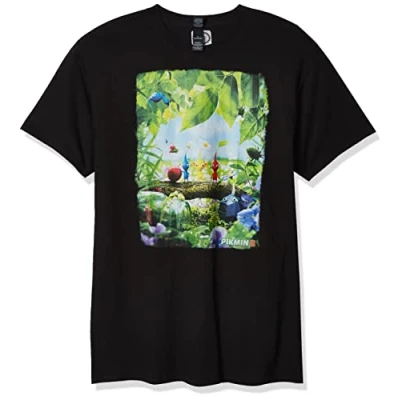 Image of Nintendo Men&#039;s Pikmin 3 Floral Logo Poster T Shirt, Black, S