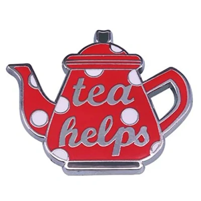 Image of Red Teapot Enamel Pin Kawaii Brooch Badge Tea Helps Cartoon Lapel Funny Lovers Gift
