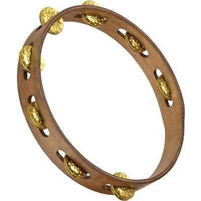 Image of Meinl Percussion Traditional Wood Tambourine 1 Row 10 inch Diameter Siam Oak / Brass, Walnut Brown Natural (TA1V WB)