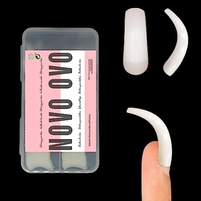 Image of NOVO OVO 100 pcs Hawk Curved Natural Color Extra Super Extreme Deep Curve Half Cover Long Square Eagle Claw False Nail Extension Tips Acrylic 10 Sizes Box Packaging Halloween Art Salon