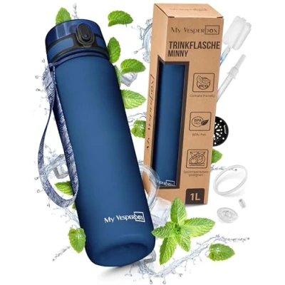Image of My Vesperbox Minny Children&#039;s Water Bottle 750 ml Leak proof &amp; BPA Free Includes Replacement Seal, Cleaning Brush, Fruit Strainer Optional Straw Ideal for School, Nursery Sports