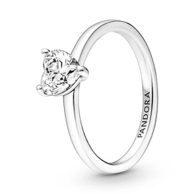 Image of Pandora Timeless Heart sterling silver Sparkling Solitaire ring with clear cubic zirconia, 48