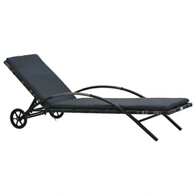 Image of vidaXL Sun Lounger with Cushion Adjustable Backrest, Portable Design Durable Poly Rattan/Steel Frame Outdoor Furniture Anthracite &amp; Dark Grey