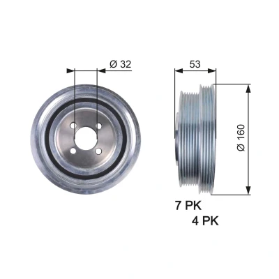 Image of 504012367, 504076697 Crankshaft Pulley GATES TVD1079 160mm without accessories PowerGrip IVECO: Daily 4 Kasten/Kombi, 4, 6