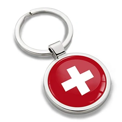 Image of Biomar Labs® 3D Metal Swiss National Switzerland Flag Keyring Key Ring Accessories Men Women Keychain Gift KK 192