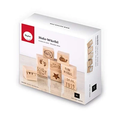 Image of Rayher Set of 9 Solid Wood Blocks for Crafting and Home Décor, Wooden Building DIY Educational Toys, natural wood, 4.5x4.5x4.5cm, 62960505