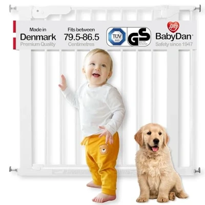 Image of BabyDan Premier door grille / stair gate for clamping, 79,6 86,5 cm made in Denmark and tested by the TÜV GS, color: white