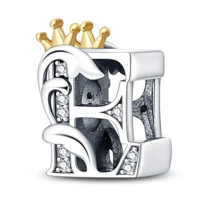 Image of TINSLO 925 Sterling Silver Charms Beads Initial E Letter for Pandora Bracelet, Dangle Pendant Necklace and Bracelet Jewelry Gifts Women Girls