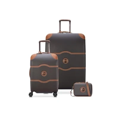 Image of DELSEY PARIS Chatelet Hard+ Hardside Luggage with Spinner Wheels, Chocolate Brown, 2 Piece Set 21/Backpack, Air 2.0 Wheels