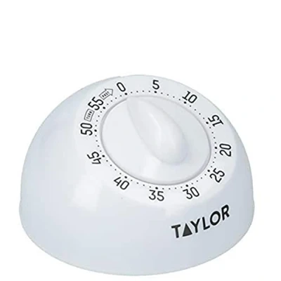 Image of Taylor Kitchen Timer, Classic Mechanical Cooking and Baking Countdown Rotating Alarm, 60 Minutes, White