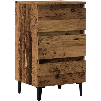 Image of vidaXL Bed Cabinet with Metal Legs Old Wood 40x35x69 cm