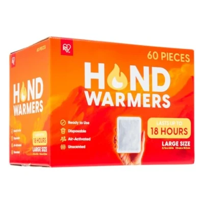 Image of IRIS USA Hand Warmers Large, 60 Individual Warmers, Long Lasting Up to 18 Hours for Warm and hot Hands On The Go, Disposable, Handwarmers Feet, Winter Essentials, White
