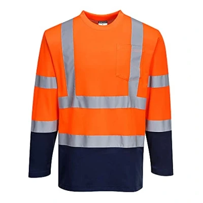 Image of Portwest Two Tone Long Sleeved Cotton Comfort T Shirt Orange/Navy Large